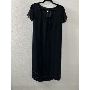 Mimi Maternity Dress L Black Beaded Sheer Overlay Flutter Sleeve Goth